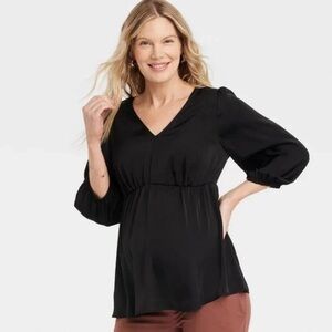 Isabel Ingrid Maternity Black Satin Blouse Back Cut Out- New Sz Large XXL